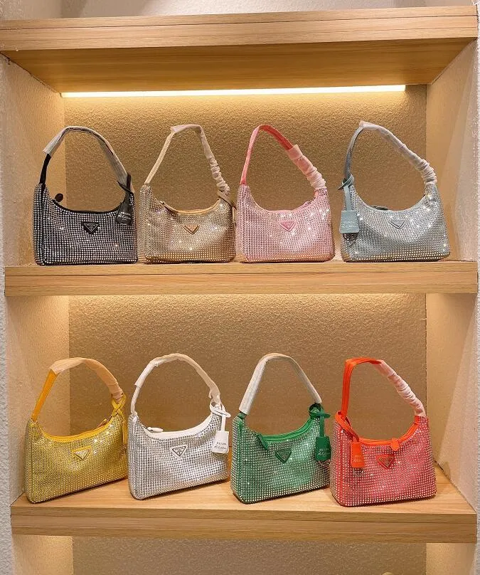 Modedesigner handväska för kvinnor Mini diamant axelväska hög kvalitet importerad nylon presenning flerfärgad 21cm