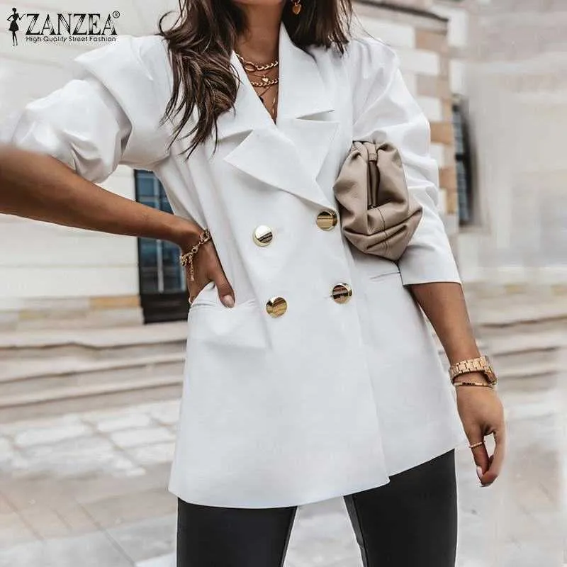 Women 2021 Fashion OL Coats ZANZEA Casual Spring Autumn Cardigan Female Suit Collar Ourwear Elegant Button Blazers Oversized X0721