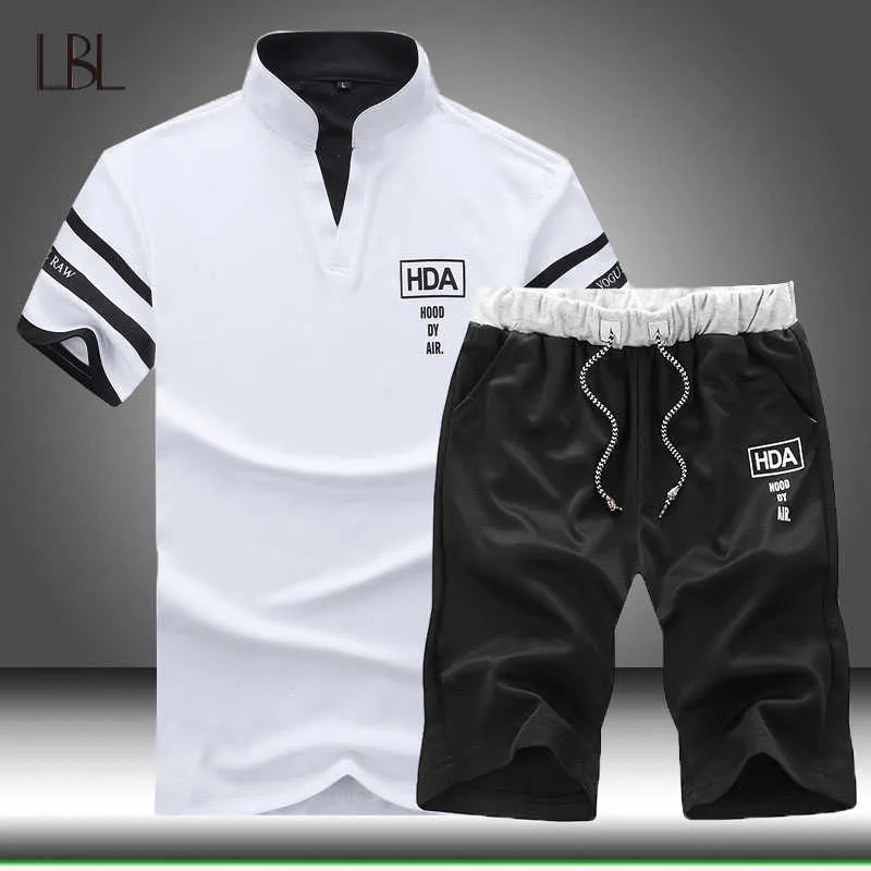 Hommes Casual Set Survêtement Été T-shirts + Shorts 2 Pièces Ensembles Mâle Sport Costume Jogging Survêtement Hommes Respirant Cool Streetwears X0610