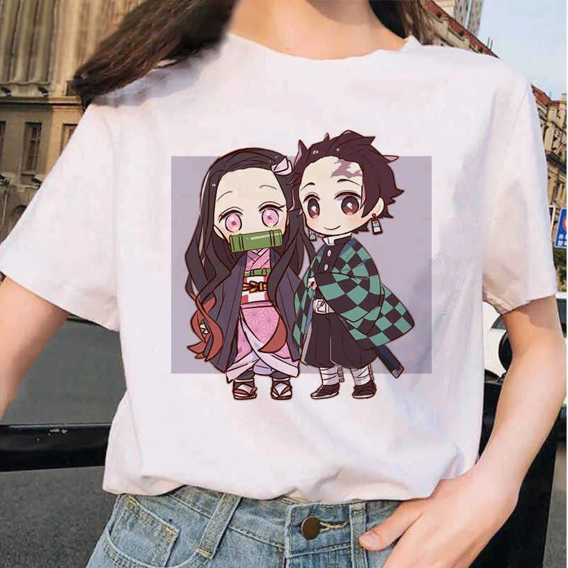 Demon Slayer Camiseta Mulheres Gráfico Streetwear Camisetas Kimetsu Não Yaiba Roupas Japonês Feminino Anime T-shirt Top Tees X0527