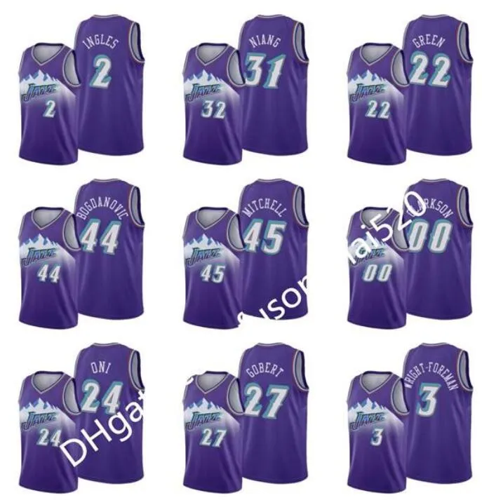 Drukuj męskie Kobiety Kids Jersey Purple Uniform Rudy 27 Gobert Jerseys Koszykówka Ricky 3 Rubio Jae 99 Cmery Derrick 15 Favors Joe 2 Ingles