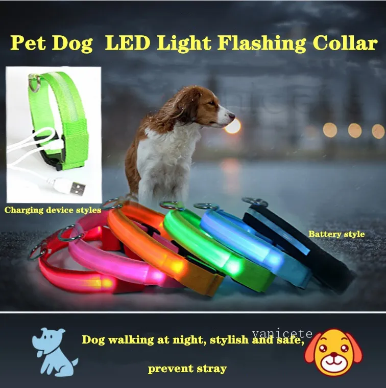 8Colors 4Sizes Night Safety LED Light Light Lights Glow Nylon Pet Dog Collar Small Medium Zwierzęta Leash Dogs Obroże migające SafeTys CollarZC485