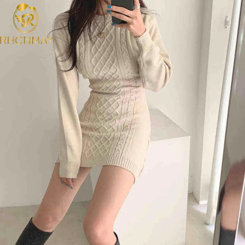 Moda Hollow Out Waist Sweter Sukienka Kobiety Jesień Zima Wysoka Elastyczna Twist Dress Dress Casual Bodycon Mini Dress 3 Kolory Y1204