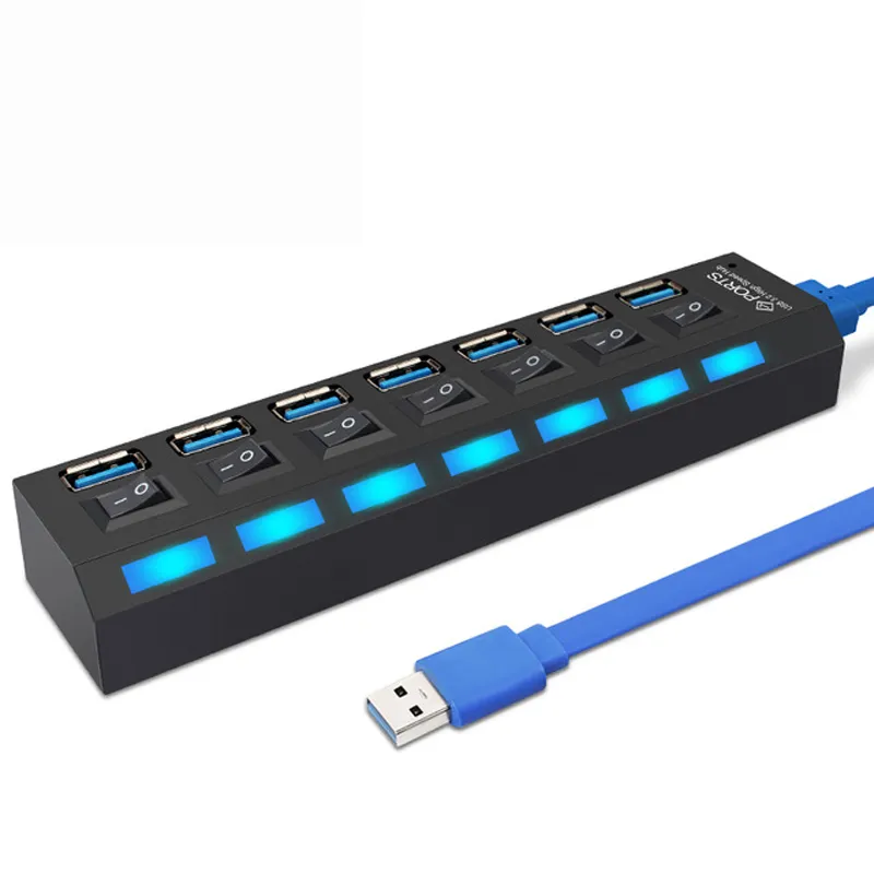 Nouvel ordinateur portable Hubs USB 2.0 Indicateur de commutateur à 7 ports Hub de séparation haute vitesse avec câble pour outil de scanner de souris d'ordinateur de bureau
