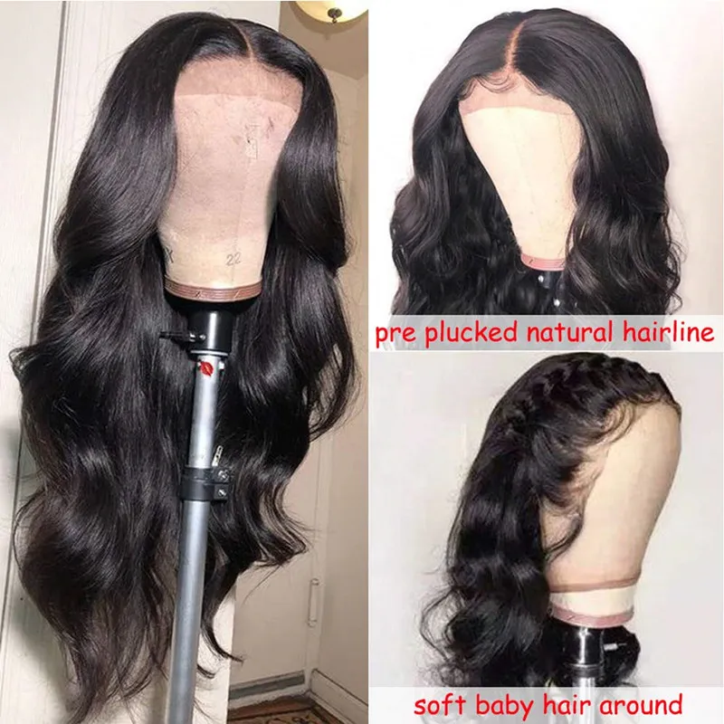 Perruques de cheveux humains brésiliens Body Wave Glueless Lace Front pour les femmes noires pré-plumées avec des cheveux naturels de bébé 150% Densityfactory dire