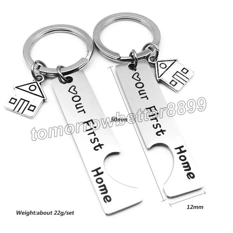 Mode Design Notre première maison en acier inoxydable clés d'acier inoxydable mignon accessoires accessoires Pendentif KeyRings pour couple amoureux Keychain Bijoux Bijoux Cadeaux