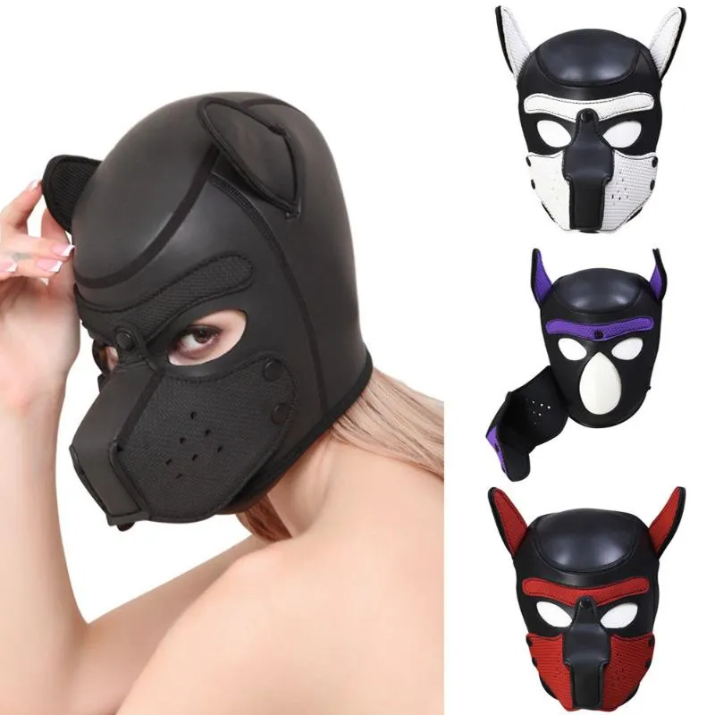 Latex Rubber Dog Mask Puppy Full Head with Ears for Cosplay Role Play Sexy Costume Accessory