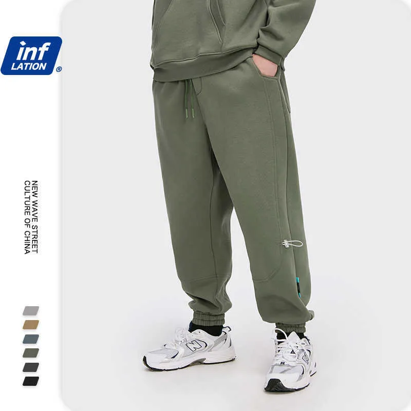 Inflation Lös passform Men Fleece Sweatpant Winter Warm Joggers Byxor Unisex Elastic Waist Sweatpant Mens Trackbyxor 3206W 210930