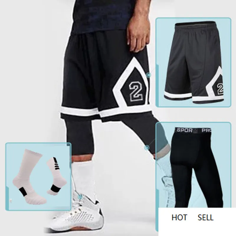 Pantaloncini da basket da uomo 3 pezzi con calzini Calzamaglia sportiva da allenamento per palestra per esercizi di calcio maschile Escursionismo Corsa Fitness