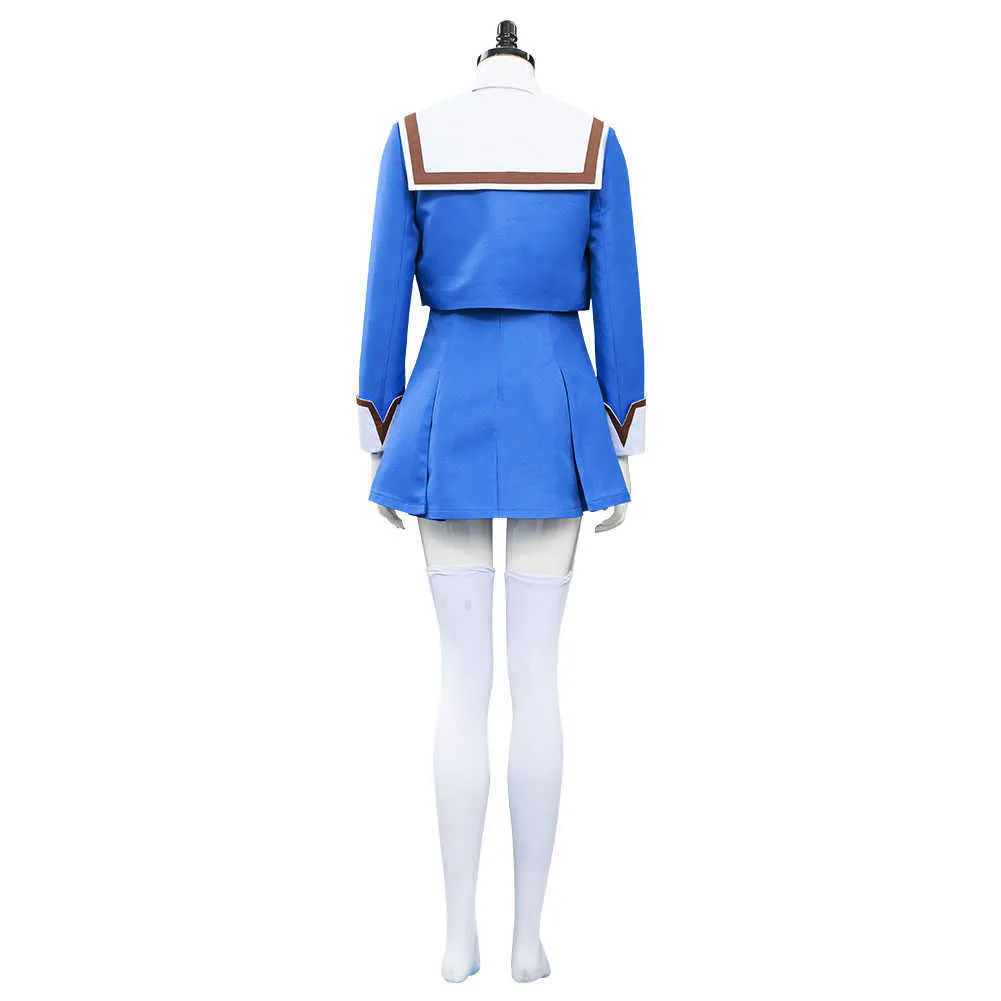 Anime High-Rise Invasion Shinzaki Kuon Cosplay Costume Long Curly Wig JK Uniform Girls Women Halloween School Party Suit Y0913