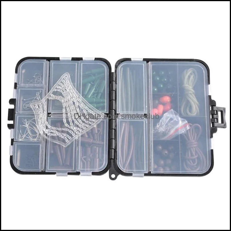 Fishing Accessories Carp Tackle Box Kit Swivels Hook Sleeves Soft Beads Tubes Clips Fishhook Set Accessory