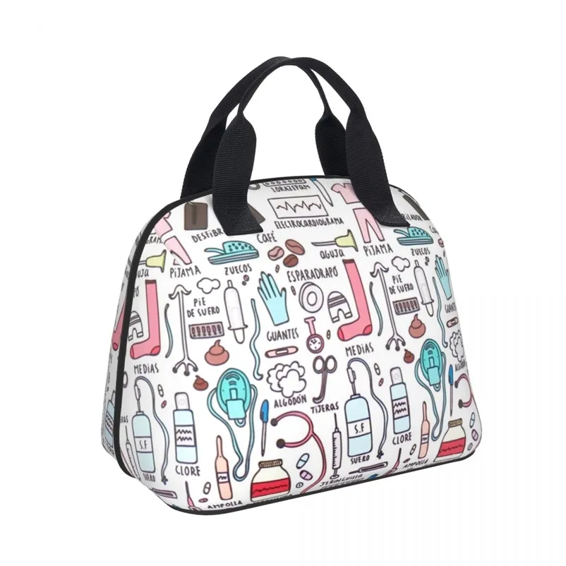 NOISYDESIGNS Sac d'infirmière de voyage Sacs à lunch isolés Femmes Dessin animé Infirmière Imprimer Cas de nourriture École Refroidisseur Chaud Bento Box pour enfants 210818