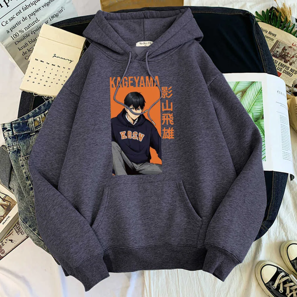 Anime Haikyuu Kageyama Tobio Bluzy Luźne Odzież Eesthetyczna dla Mężczyzna Retro Casual Dressuit Wygodne bluzy z kapturem Y0804