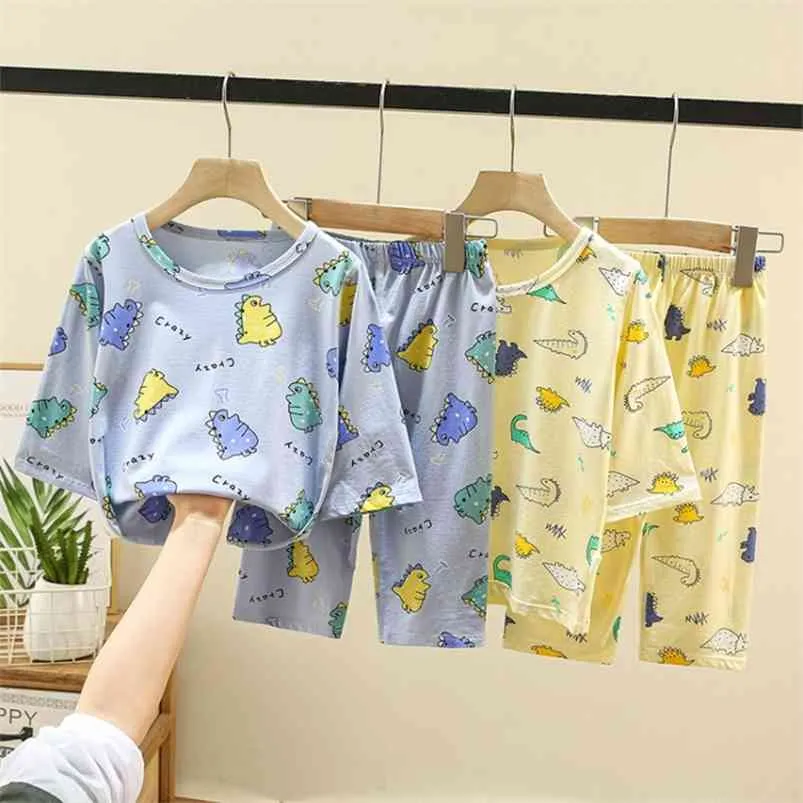 Été 2 3 4 6 8 10 Ans Enfants Survêtement Enfants Coton Home wear Motif Animal À Manches Longues Pyjama Ensembles Pour Bébé Garçon Fille 210625