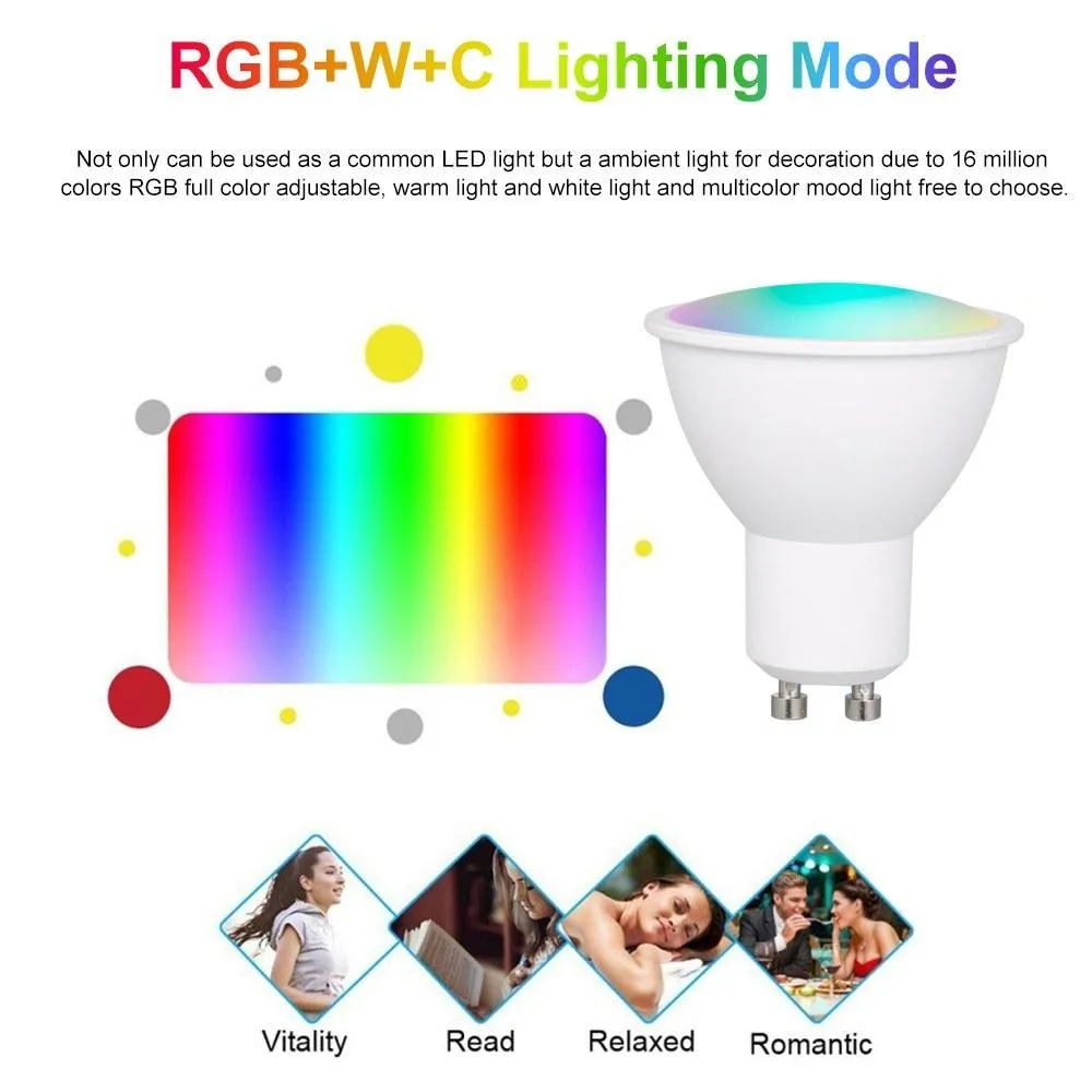 Smart WiFi LED Lâmpada Lâmpada Bulbos RGB Luzes Dimmable 5W GU10 App Controle Remoto Compatível com Alexa Google Home