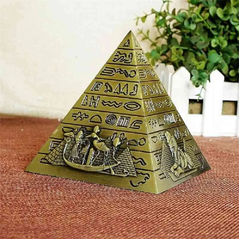 Egyptisk metall farao khufu pyramider figure pyramid byggnad staty miniatyrer hem kontor skrivbord dekor gåva souvenir 210811