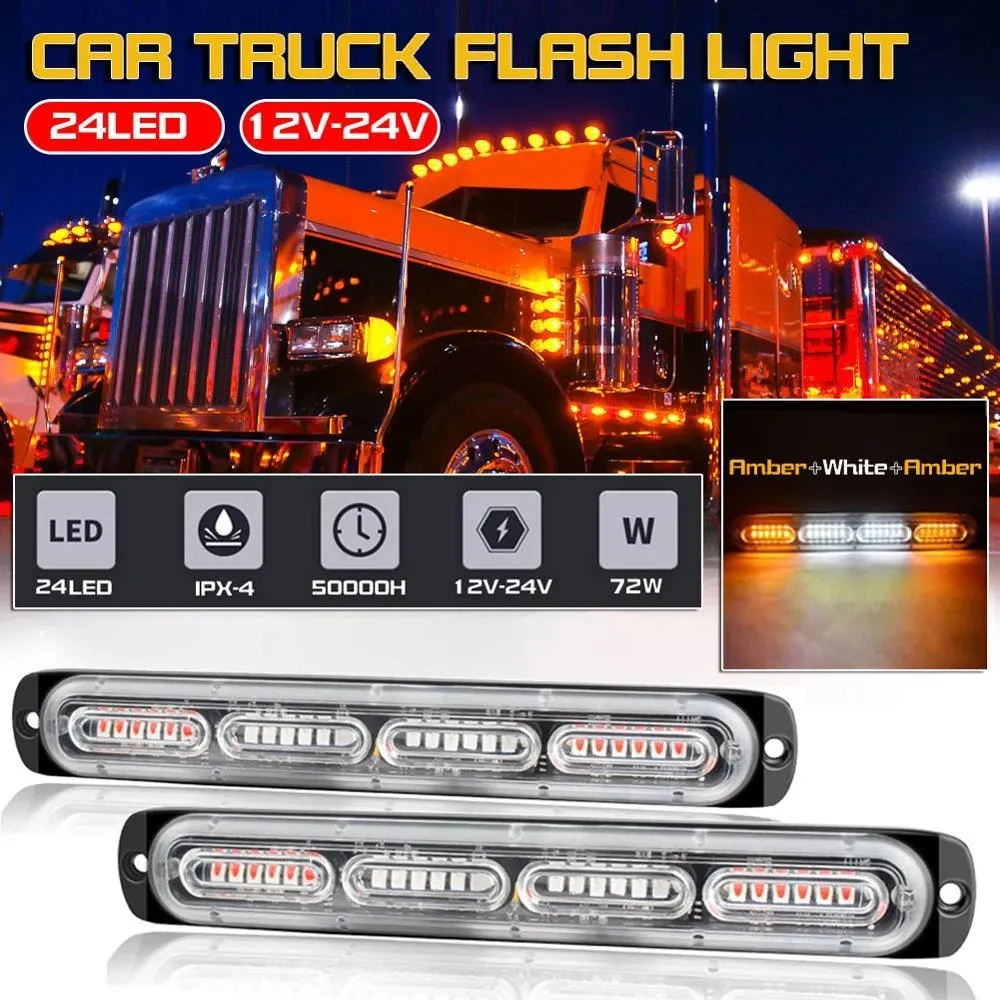 24 LED Auto Truck Avertissement d'urgence Flash Strobe Light Bar Danger Clignotant Feux d'avertissement de voiture pour les accessoires de voiture personnels extérieurs