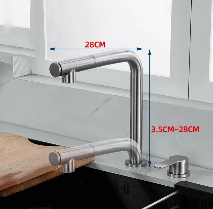 Acciaio inossidabile 304 SUS Lavandino del bagno Rubinetto della cucina Miscelatore acqua fredda Estrarre la testa di spruzzo Rubinetto Nichel spazzolato Maniglia singola3412