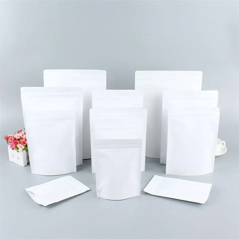 Sta op wit kraftpapier aluminiumfolie zak verpakking zakje voedsel thee snack hersluitbare zakken opslagpakket