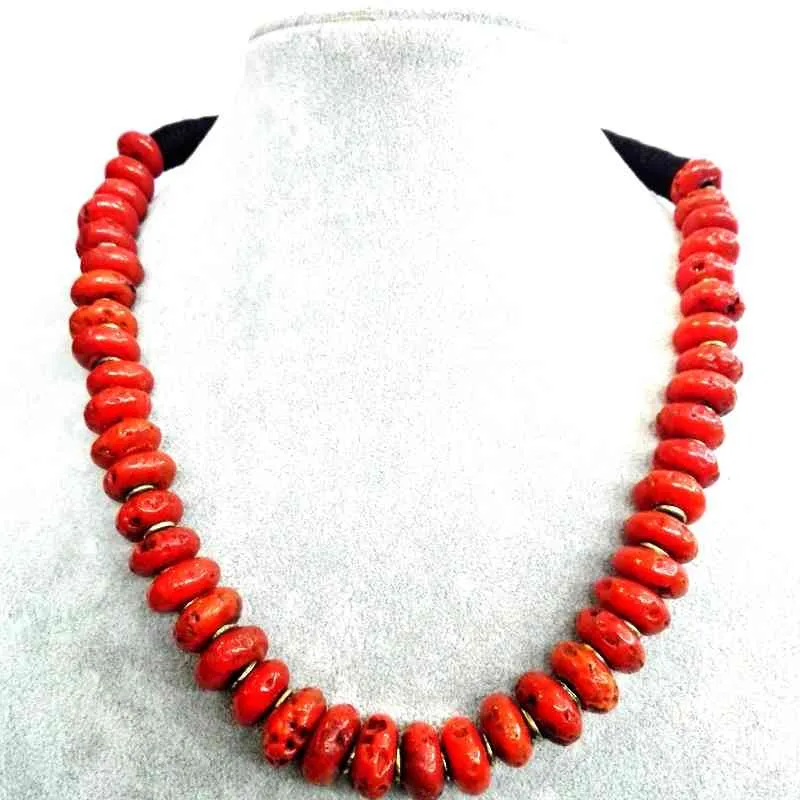 Hochzeitsfrau Schmuck Choker Halskette 14mm Natürliche rote Korallenperle übertreiben Handgemachte Charme
