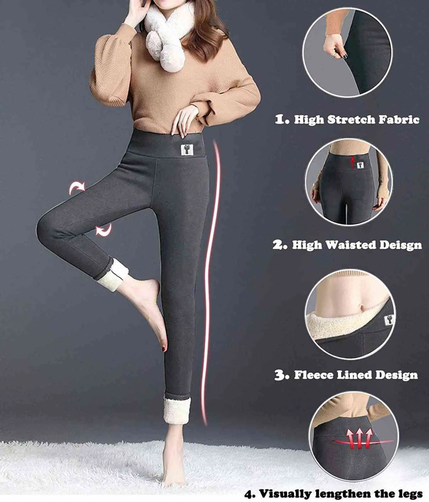Winter Women Leggings Sherpa Fleece Lined Thick Thermal Legging High Waist  Cashmere Black Gray Cold Weather Warm Pants 2111305021308 From 17,8 €