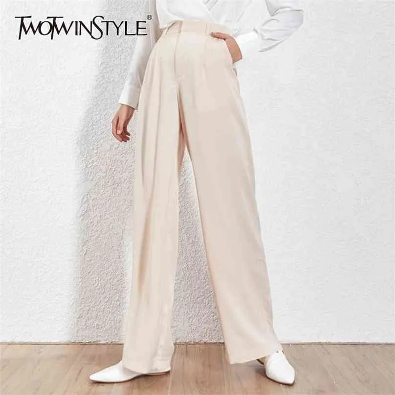 Twotwnstyle zomer losse casual broek voor vrouwen hoge taille maxi brede beenbroek vrouwelijke elegante mode kleding 210925
