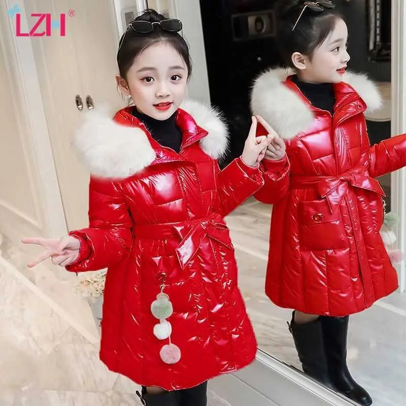 LZH 2021 Autumn Winter Quilted Kids Thickening Warm Jacket For Girl Fashion Bow Coat For Girl Outerwear Coat Children's Jacket H0909