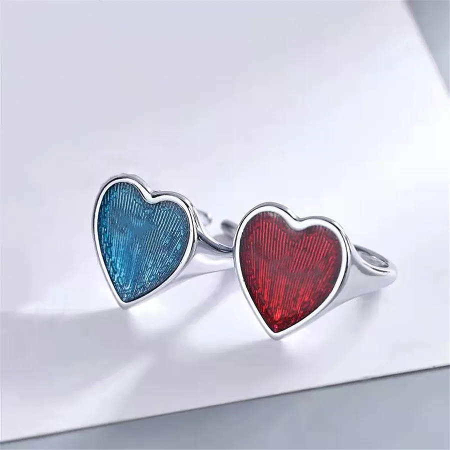 Bague ouverte pour homme femme mode femmes anneaux émail en forme de coeur bijoux de créateur bleu rouge Color246a