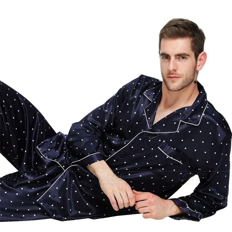 Herren-Pyjama-Set aus Seidensatin, Pyjama-Set, PJS-Nachtwäsche-Set, Loungewear, USA, S, M, L, XL, XXL, 3XL, 4XL 210901