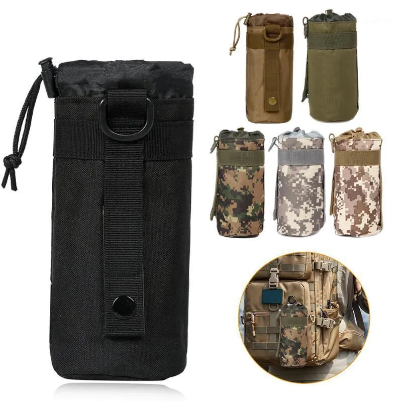 Outdoor Bags Upgraded Tactical Molle Water Bottle Pouch Bag Travel Hiking Drawstring Holder Kettle Carrier