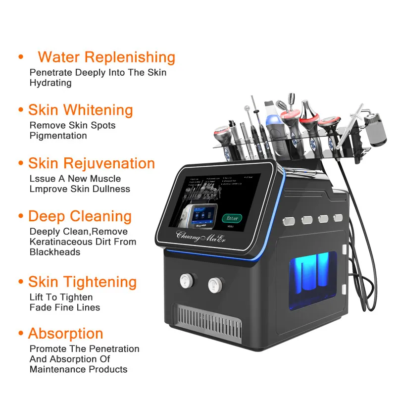 Macchina 10in1 Hydro Ultrasonic Skin Scrubber Microdermabrasion Oxygen Face Spray Machines con martello freddo caldo