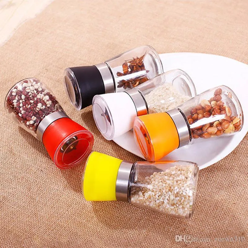 Köksverktyg Salt Peppar Grinder Mill Manual Glass Pepper Muller Spice Grinding Bottle Seasoning Pot Färgglada Condent Grinders XVT1032