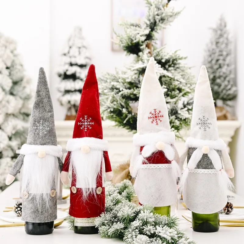 Forêt sans visage vieil homme poupée avec neige chapeau bouteille ensemble décoration de Noël vin sac cadeau