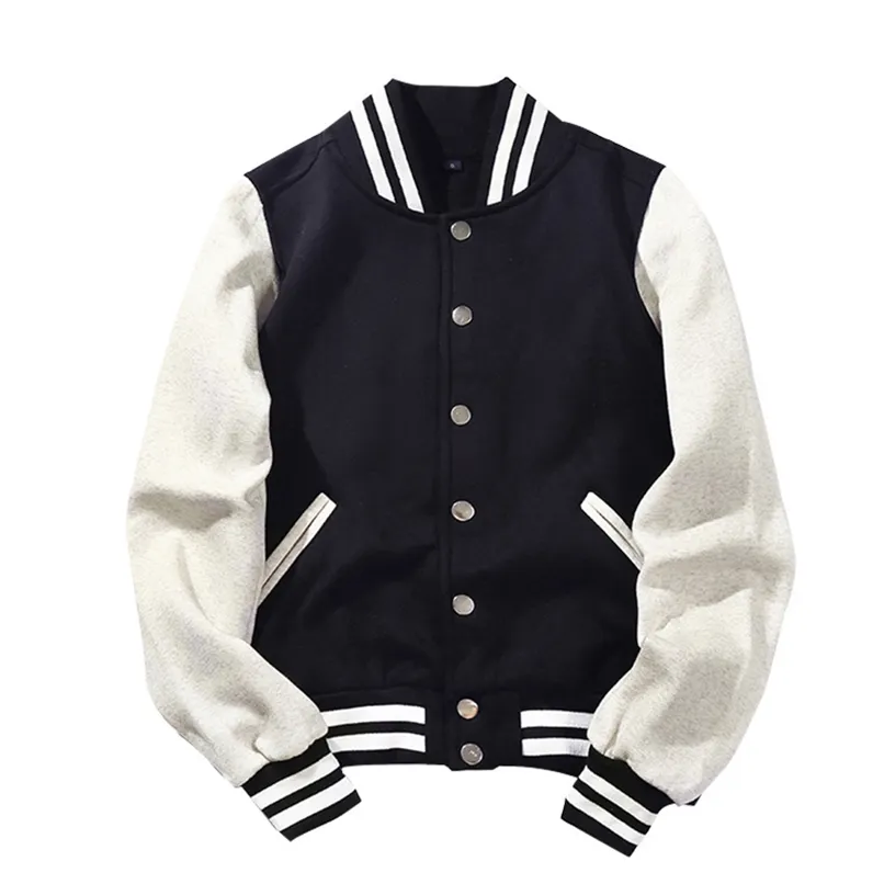 Arrivée Épissé Marque Simple Boutonnage Patchwork Style Court Rib Manches Bomber Veste Hommes Coton Casual Baseball Manteau 210818