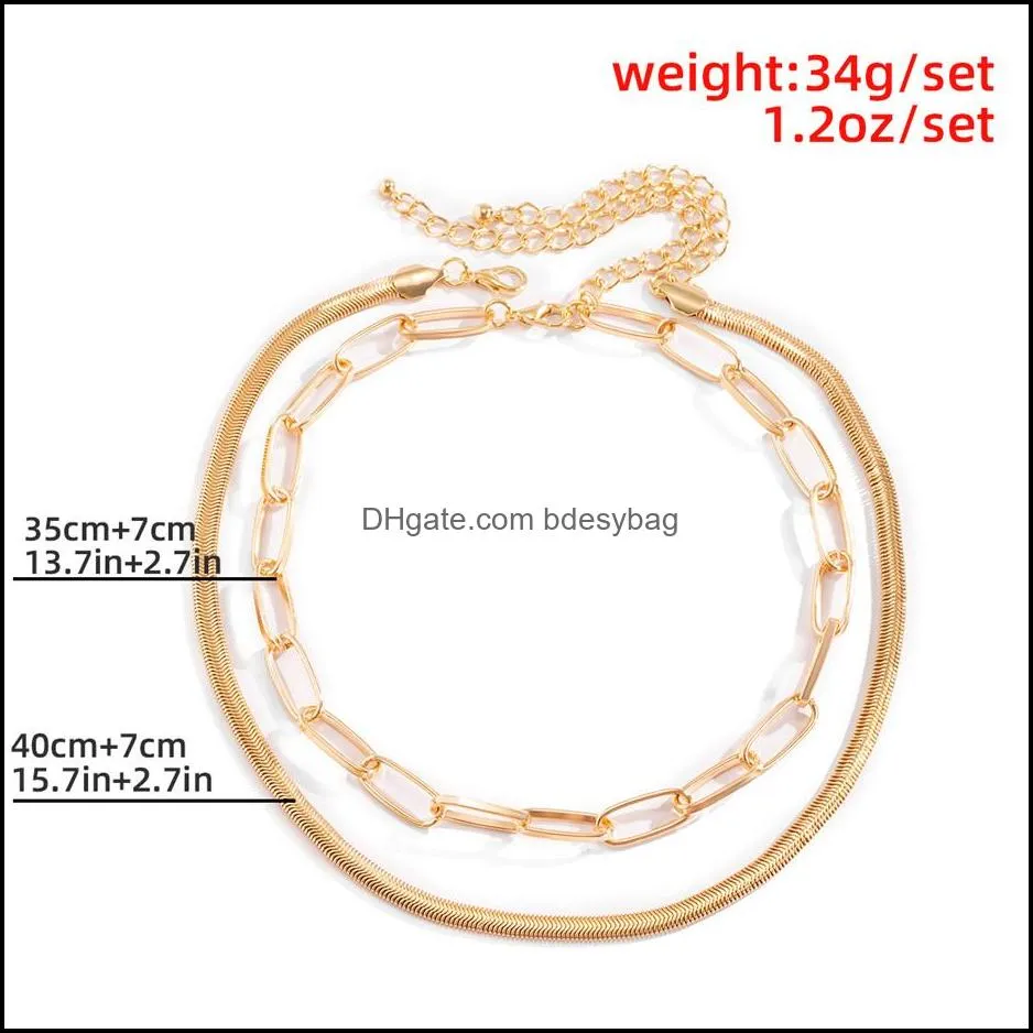 2Pcs/Set Flat Round Snake Chain Necklace for Women Sexy Wedding Collar Bijoux Femme Cuban Lock Link Choker Fashion Jewelry 2021