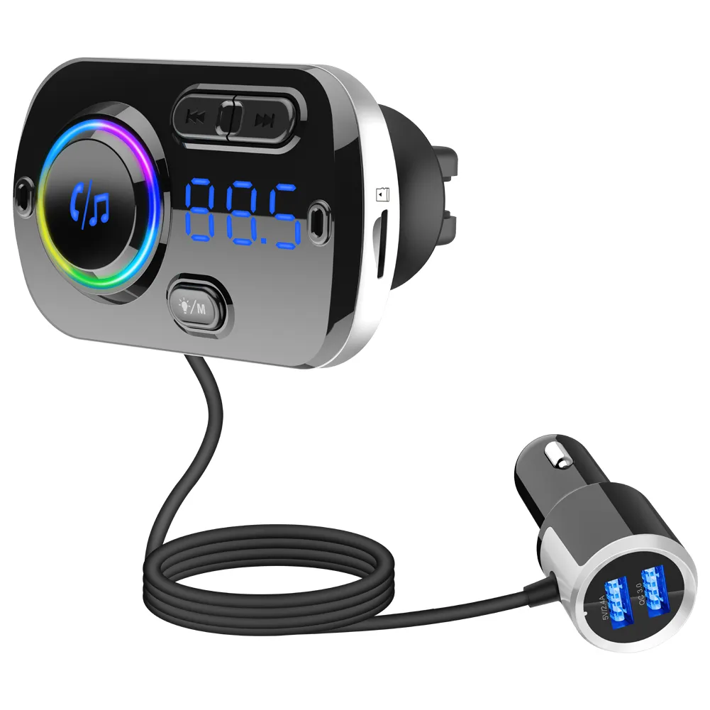 Bluetooth FM Transmitter Kit 5.0 With Dual USB Ports QC3.5/2.4A For Car