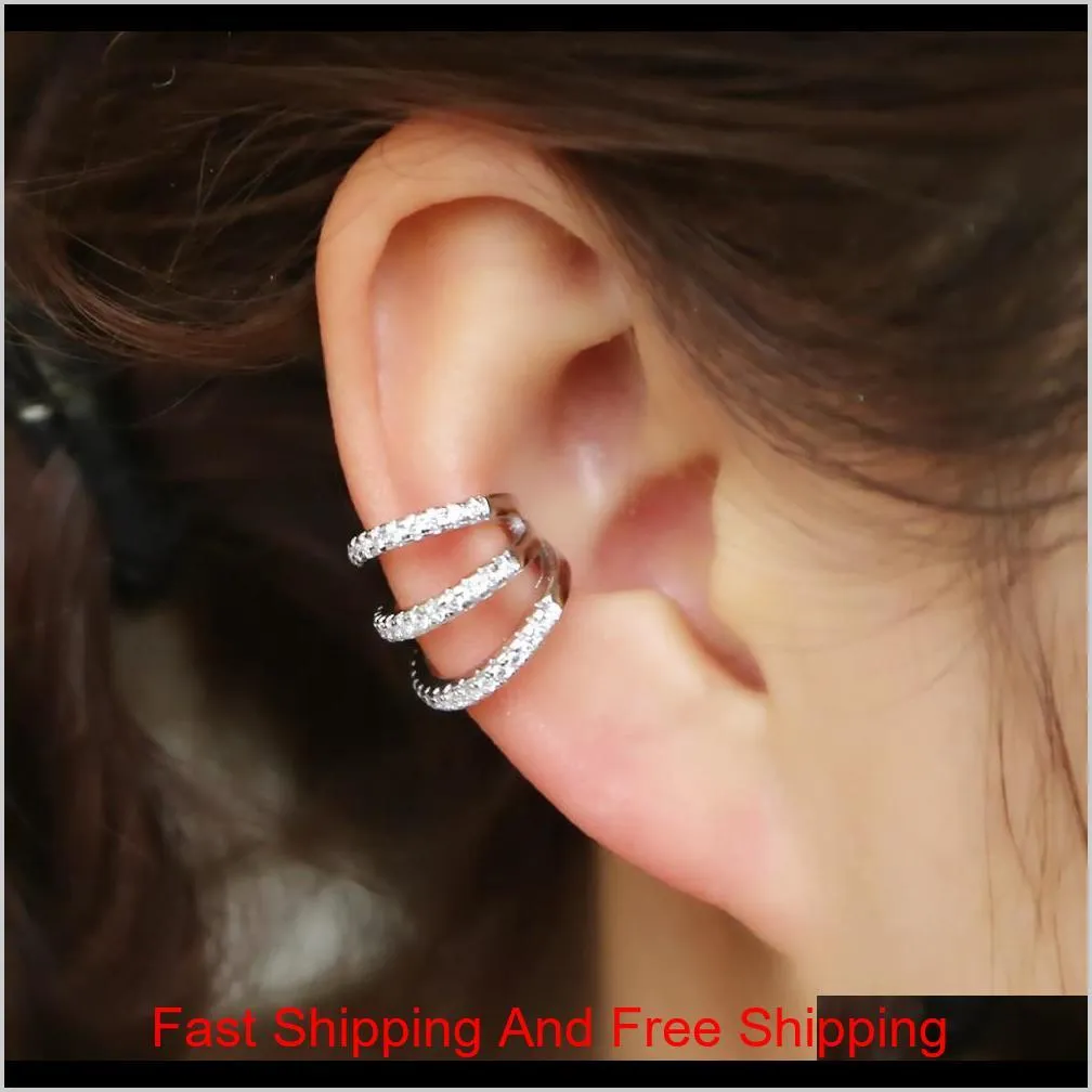 factory wholesale clip on earring triple cz line hollow out ear cuff fashion women lady no piercing jewelry