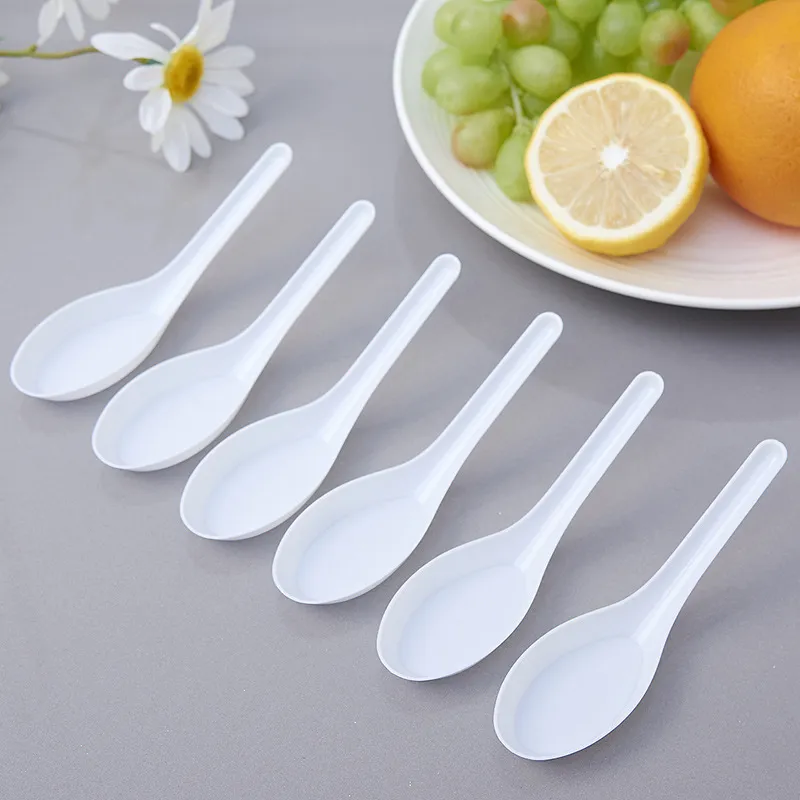 Wholesale Asian Soup Spoons Saimin Ramen White Plastic Spoon Outdoor Disposable Spoons DH8686