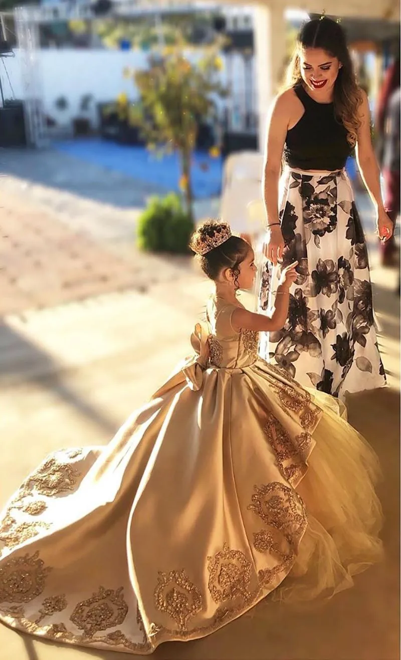 Vestidos de ni a vestido de lujo con flores doradas para ni a vestido de baile con apliques de encaje fiesta de desfile para ni os primera