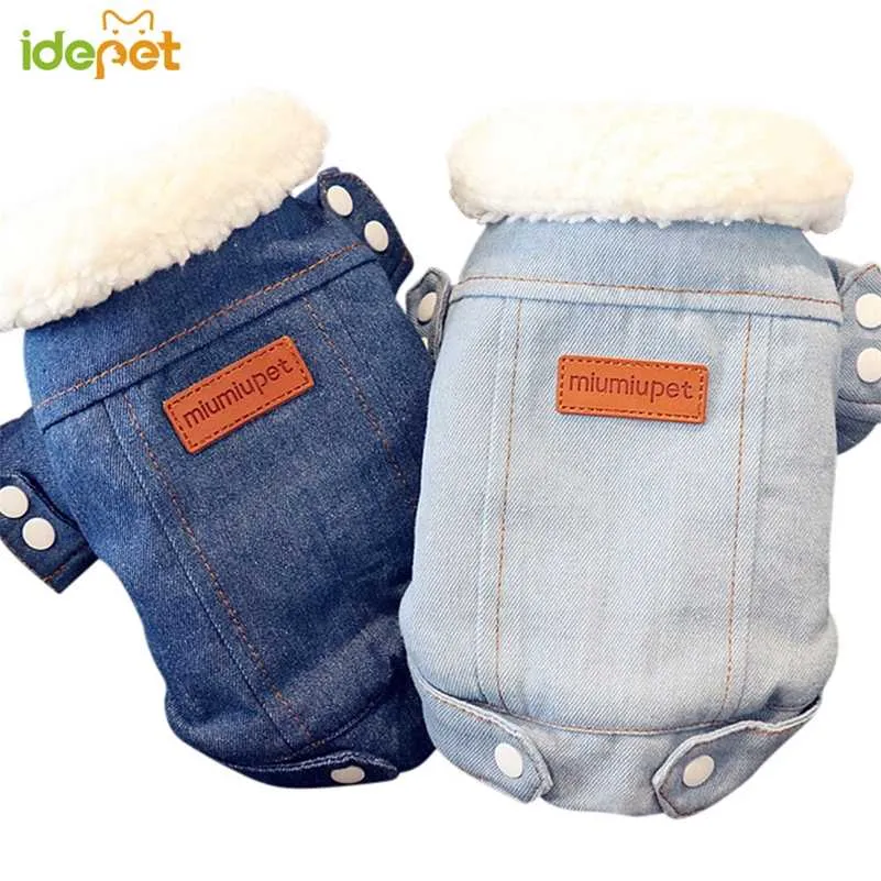 Pet Dog Coat Clothes Warm Winter Dog Jacket Thickness Denim Jean Coat for Small Dogs Clothes Lovely Pet Jacket for Cats 40 211106