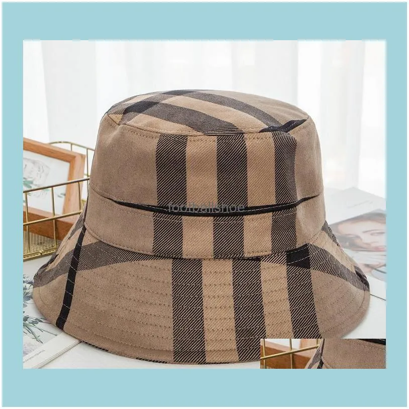 5color Bucket Hat Wide Brim Hats Suede Fabric Fashion Stripe Brand Designer Grid Women Nylon Autumn Spring Foldable Fisherman Sun Cap Travel Sunshade Drop