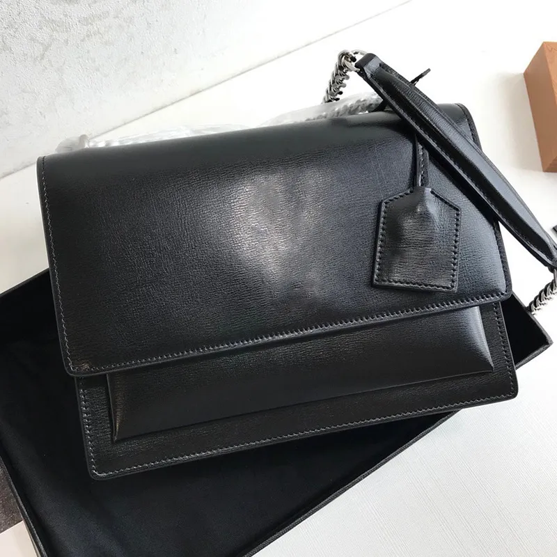 Luxe designer tassen zonsondergang tas echte lederen dames handtassen tas bovenste kwaliteit vrouwelijke crossbody flap ketting schoudertas