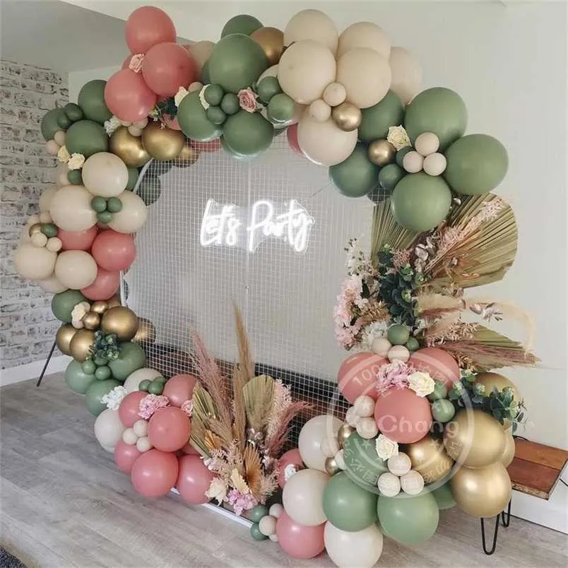 128pcs Avocado Green Balloon Retro Pink Latex Balloons Garland Arch Kit Wedding Birthday Party Baby Shower Decoration Helium 211216