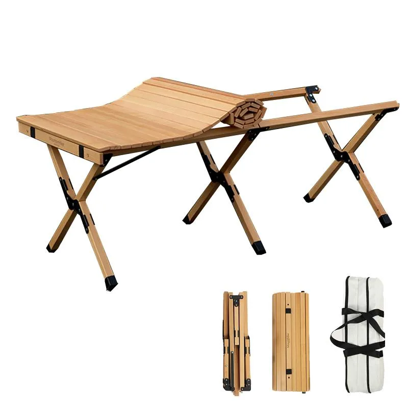 Camp Furniture Solid Wood Roll Folding Wooden Table Portable Outdoor