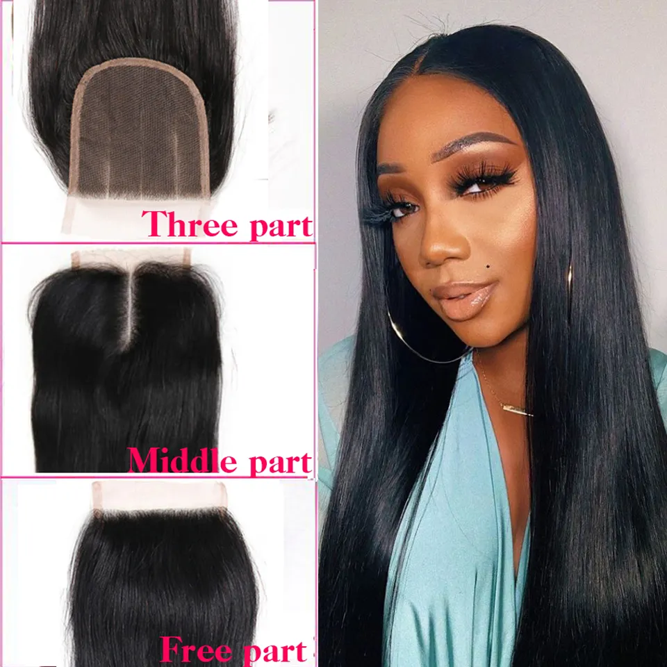 28 30 cali Gagaqueen Brazylijskie proste włosy z zamknięciem 3 pakiety Human Hair Extensions 4x4 Lace Closure z brazylijskimi prostymi włosami