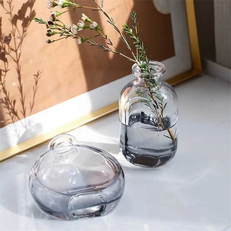 Nordic Glass Table Vase Home Mini Hydroponic Plant Desktop Aromatherapy Accessories Storage Bottle Flower Container Jar 211215
