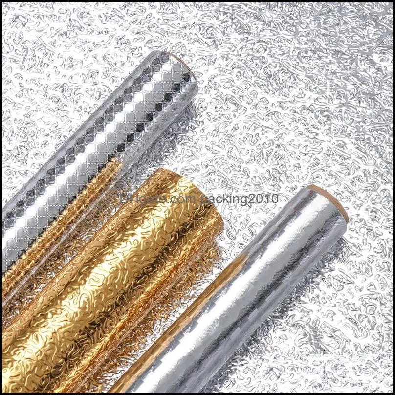 Wallpapers 100CM Self-adhesive DIY Wallpaper Silver Gold Color Furniture Stove Oil-proof Waterproof Aluminum Foil Kitchen Stickers