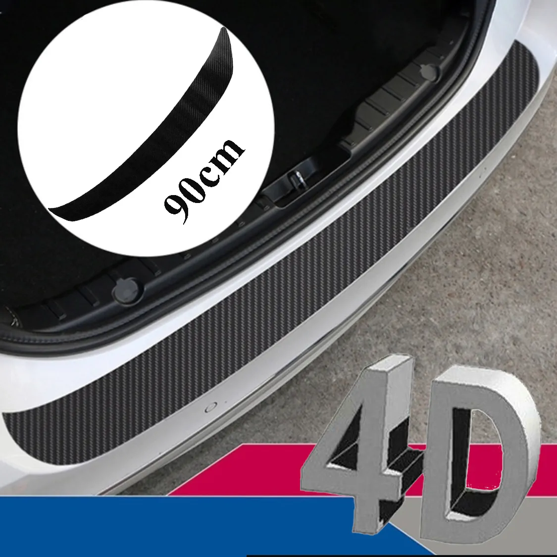 4D Carbon Fiber Bil Bakre stötfångare Trunk Scuff Skyddande Anti-Rapch Stickers Skydd Film Bildekaler 90cm