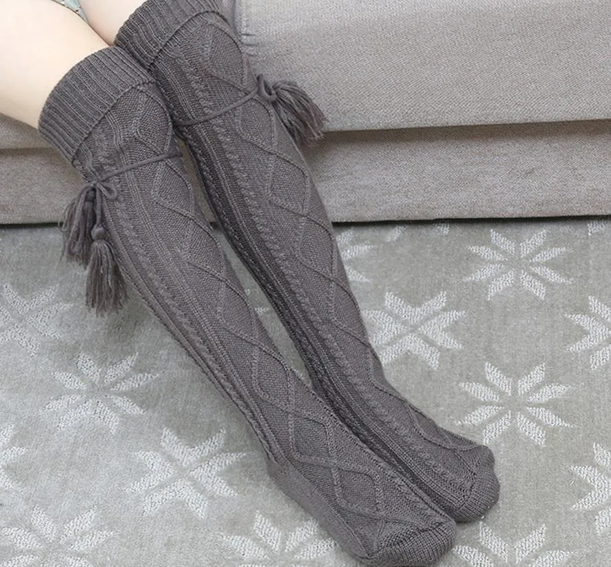 Over Knee Thigh High Stockings Cotton Knit Women Girls Long Boot Socks  Floor Hosiery With Tassel White Black Grey Red From Jessie06, $3.83