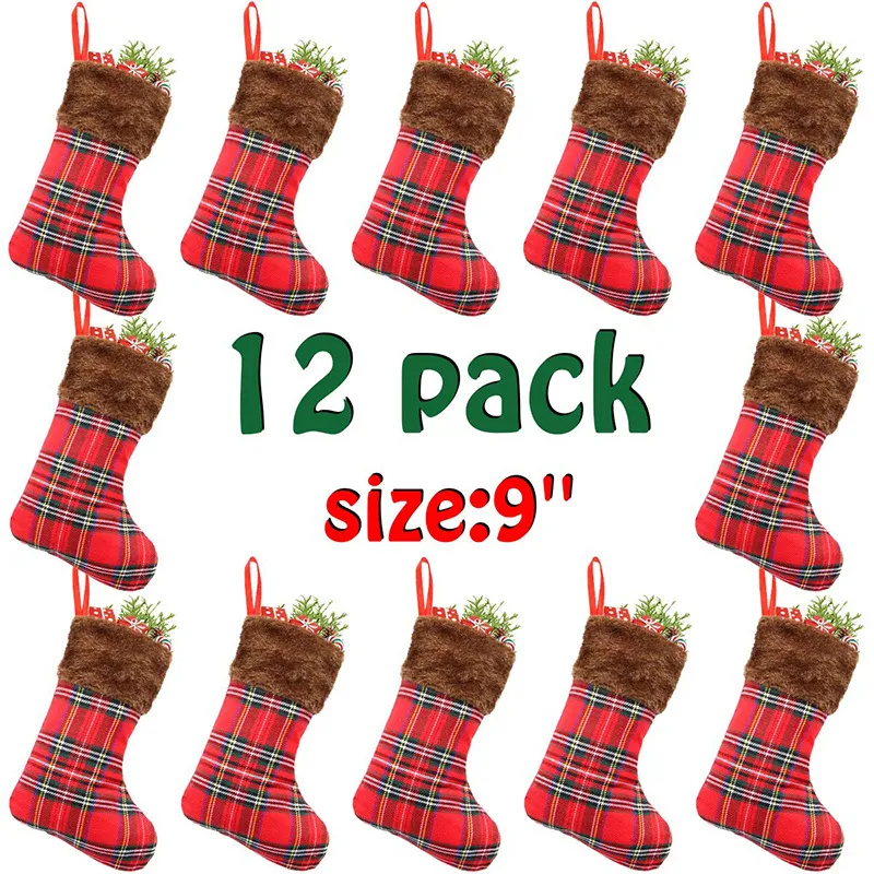 Rosso Nero Piccolo Plaid Peluche Calze di Natale Calzini Appesi Albero di Natale Pendenti Ornamenti Caramelle Sacchetti regalo